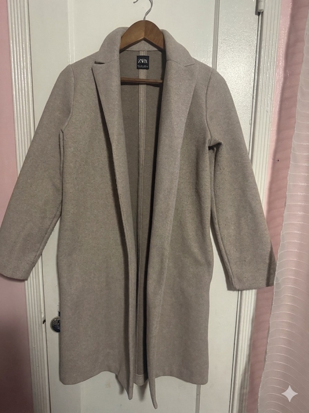 Zara Light Taupe Open-Front Long Coat - Picture 1 of 2